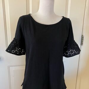 J. Crew Black Eyelet Sleeve Blouse XS